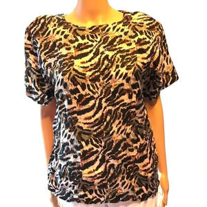 Vintage Art De Chine 100% Silk Cheetah Prints Women Blouse Size M